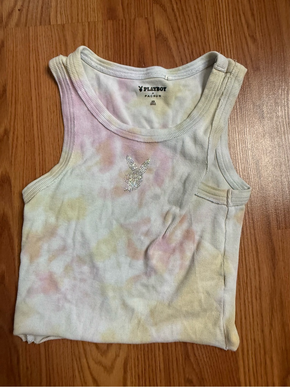 Playboy Tie-Dye Ribbed Tank Top with Rhinestone Bunny